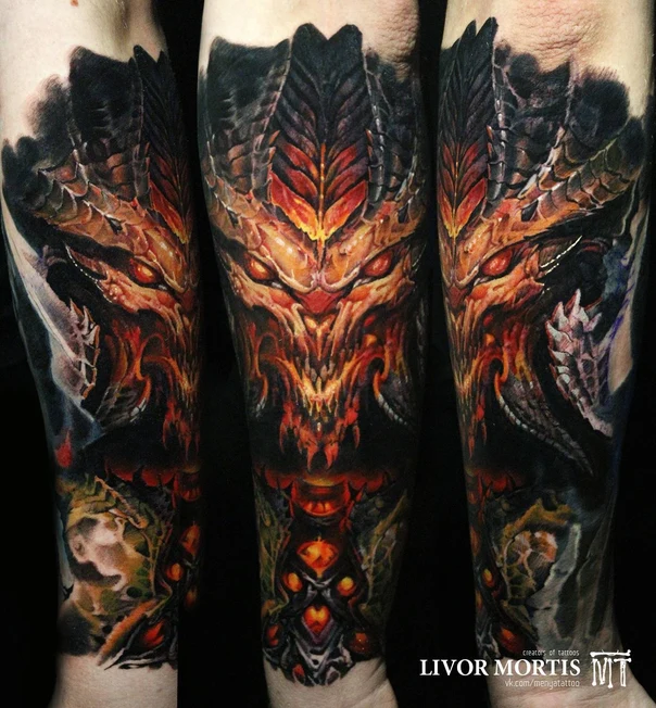Реализм Demon, Fantasy tattoo на Полный рукав