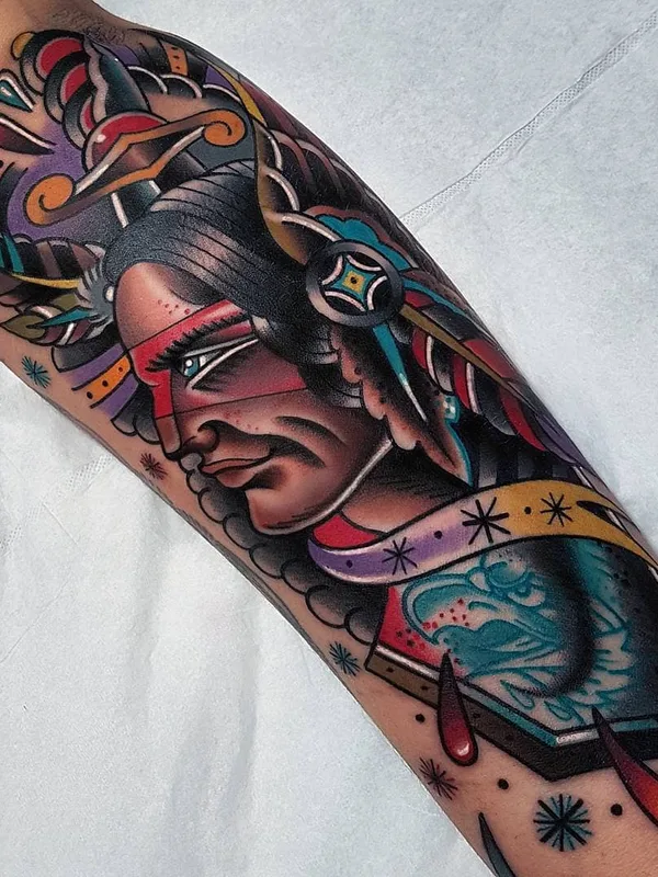 color neo traditional 纹身 在 forearm #27151 | 纹身师 Eddie Czaicki