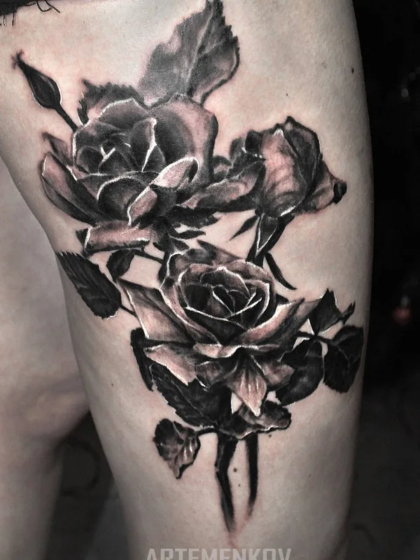 black and grey realism tatuaje en thigh #27717 | Tatuador Артём Артёменков