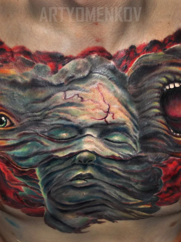 male color surrealism tatuaje en chest #27715 | Tatuador Артём Артёменков