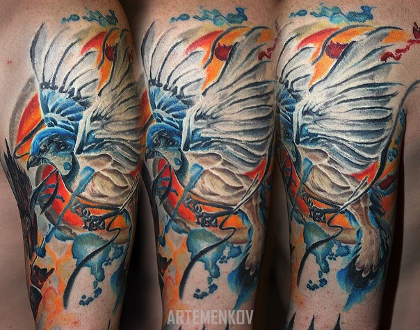 Акварель Bird tattoo на Плечо