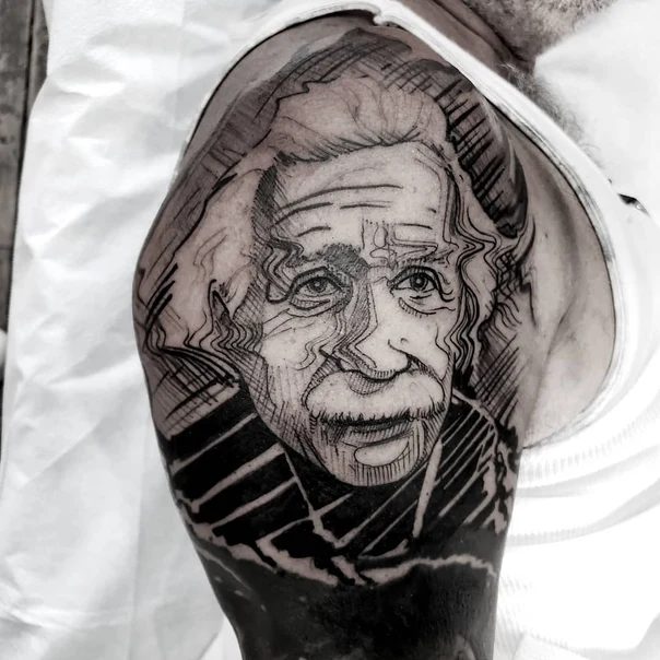 Sketch Portrait tattoo on Upper Arm