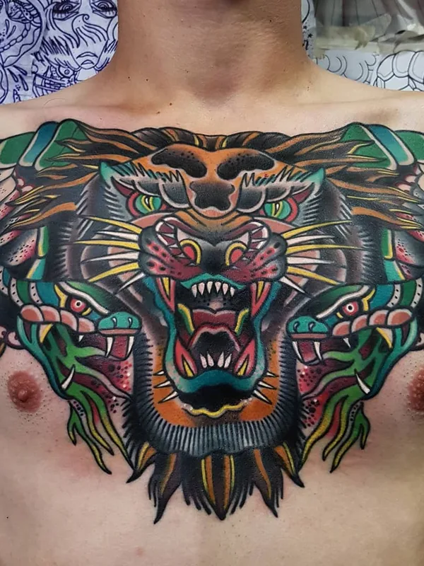 male color neo traditional 纹身 在 chest #27153 | 纹身师 Eddie Czaicki