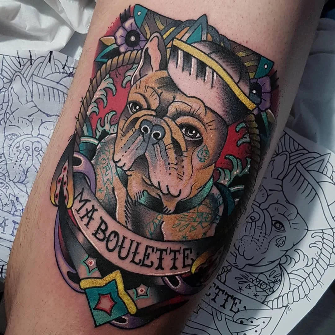 Tattoo artist Eddie Czaicki,  color traditional tattoo, authors style, old school | Paris, France