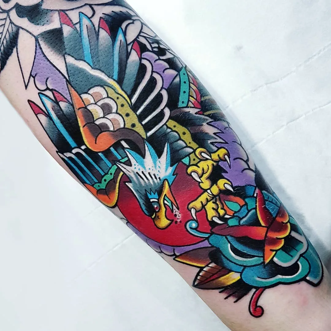Tattoo artist Eddie Czaicki,  color traditional tattoo, authors style, old school | Paris, France
