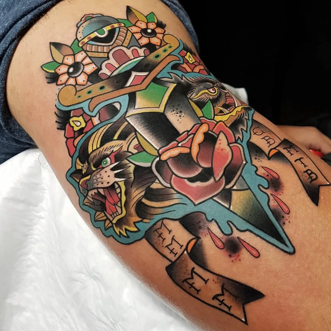 Tattoo artist Eddie Czaicki,  color traditional tattoo, authors style, old school | Paris, France