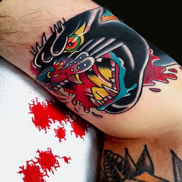 Traditional Panther tattoo on Forearm