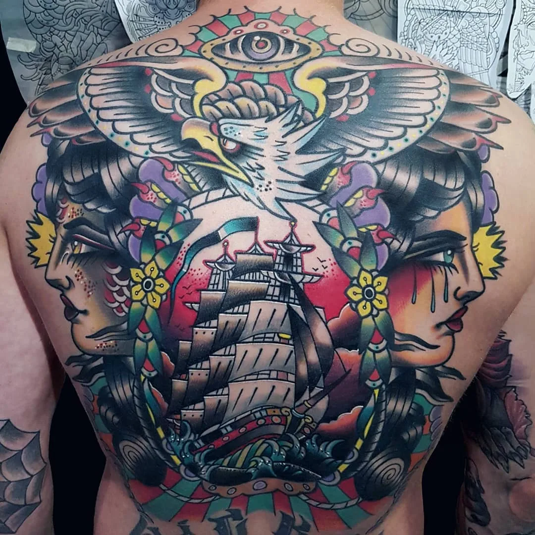 Tattoo artist Eddie Czaicki,  color traditional tattoo, authors style, old school | Paris, France