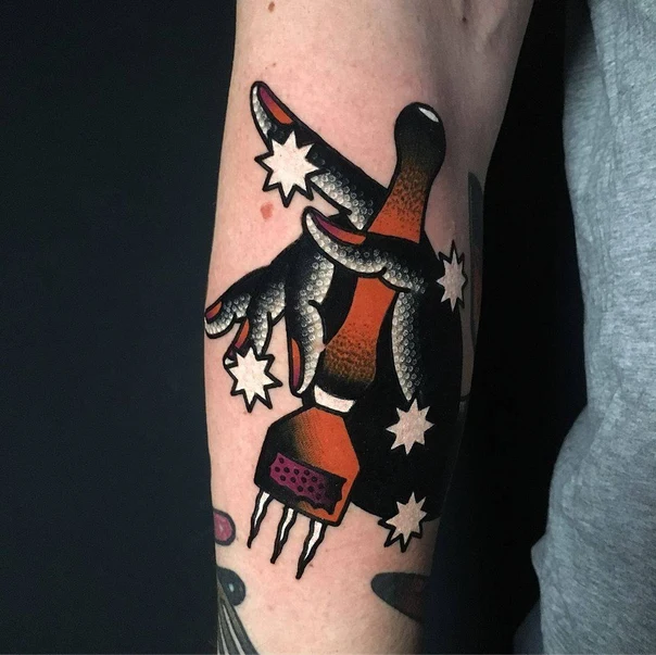 Traditional Hand, Stars tattoo on Forearm