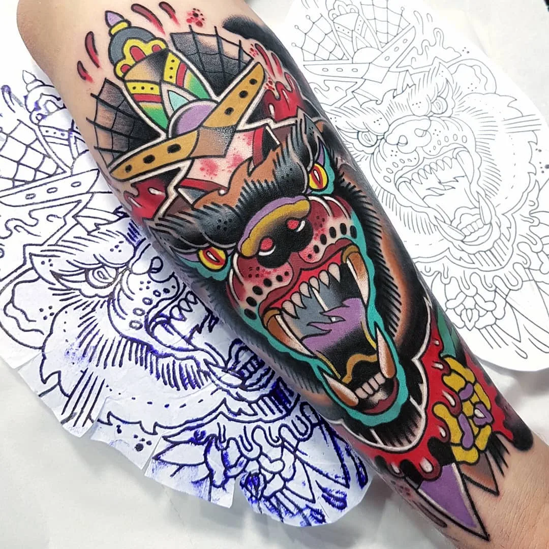 Tattoo artist Eddie Czaicki,  color traditional tattoo, authors style, old school | Paris, France