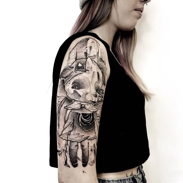 Скетч / Набросочная Doll, Skull tattoo на Плечо