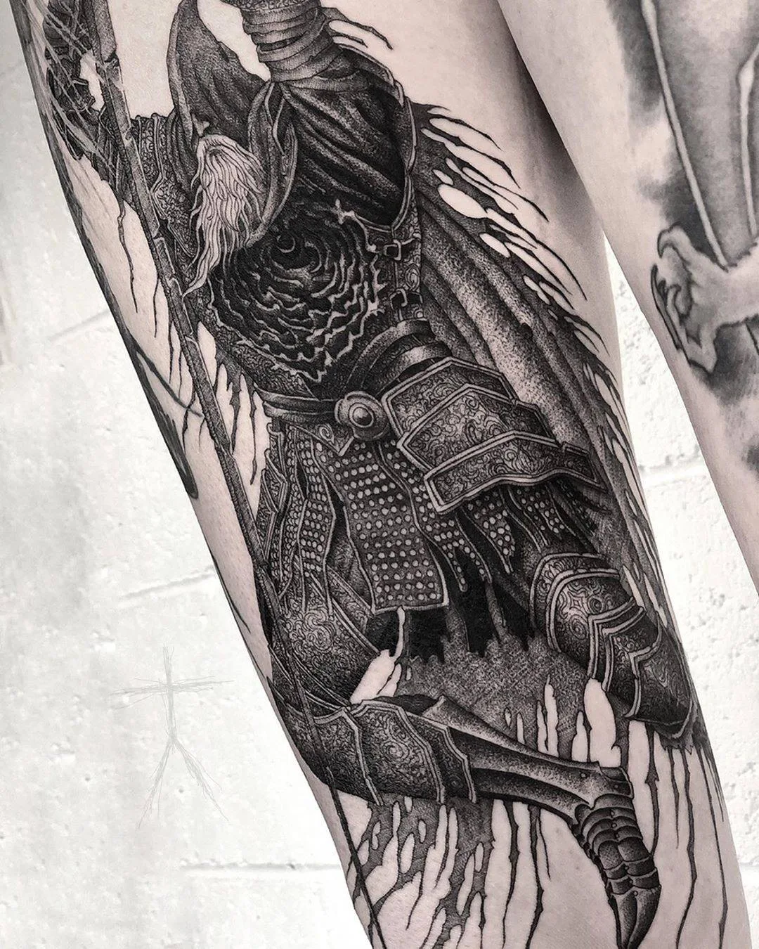 Tattoo artist Christopher Jade, black engraving tattoo, blackwork, whip shading, graphic | The United States