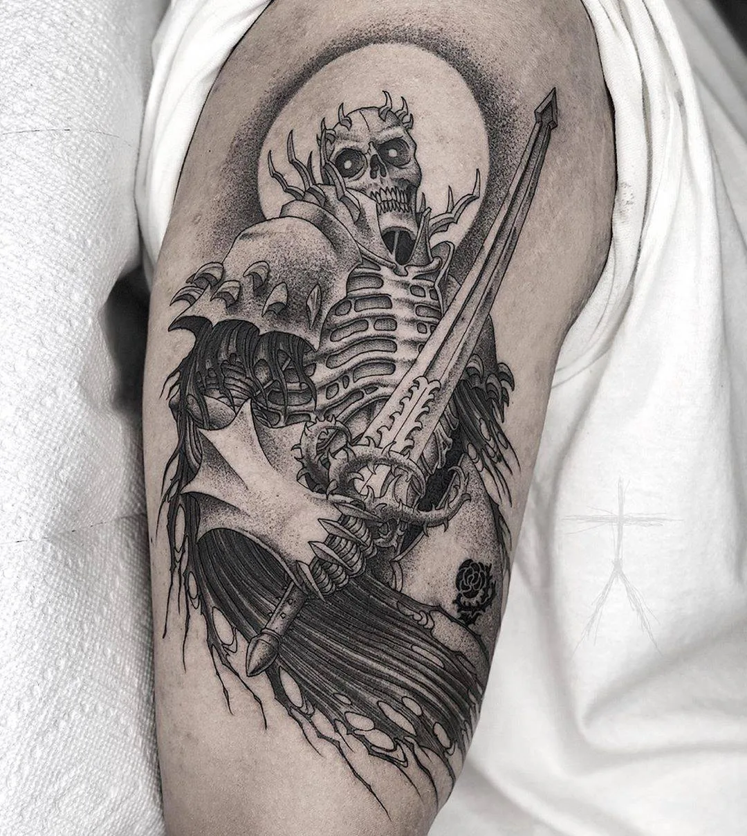Tattoo artist Christopher Jade, black engraving tattoo, blackwork, whip shading, graphic | The United States