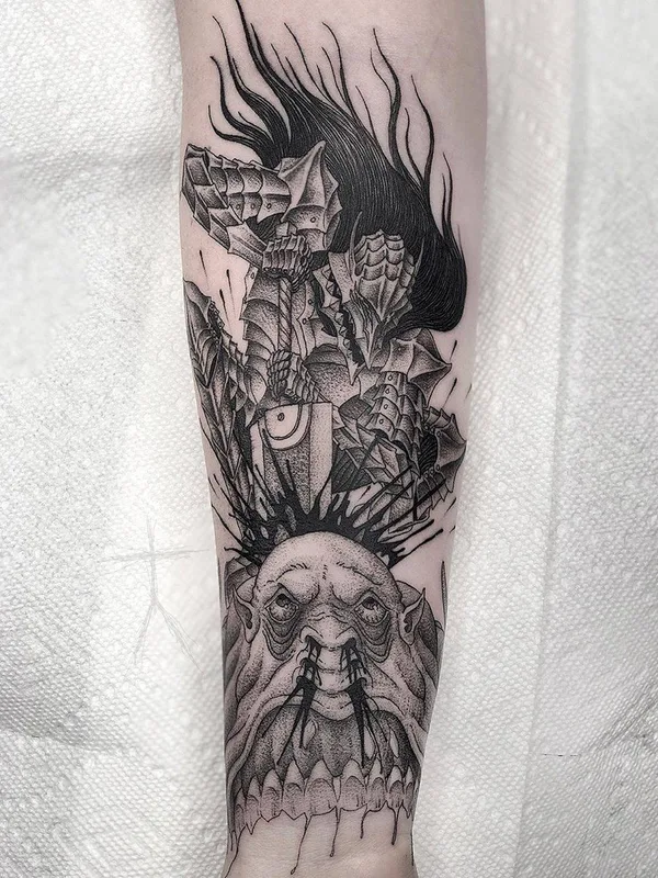 black and grey blackwork Tatuaggio su forearm #34244 | Tatuatore Christopher Jade