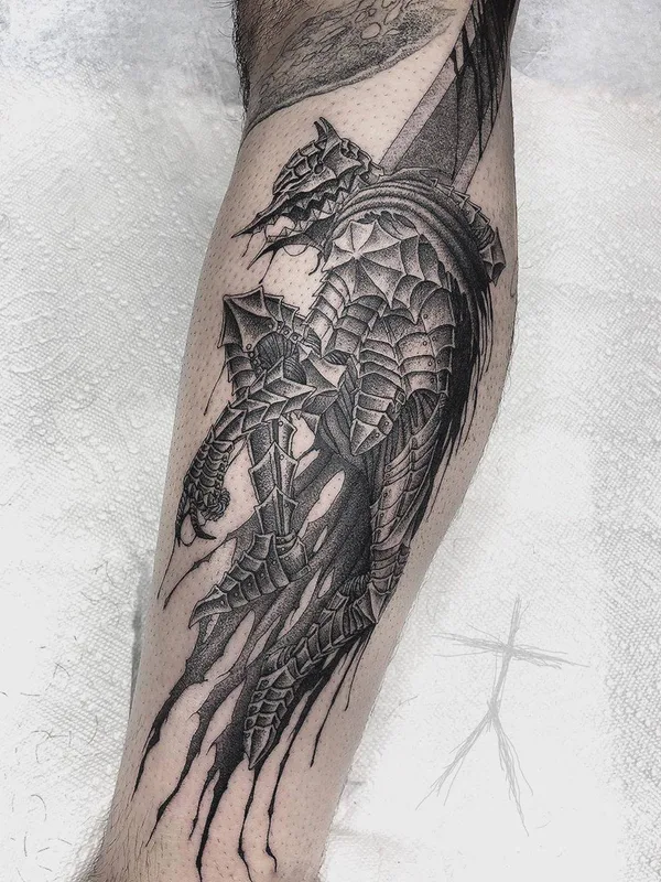 black and grey blackwork Tatuaggio su calf #34243 | Tatuatore Christopher Jade