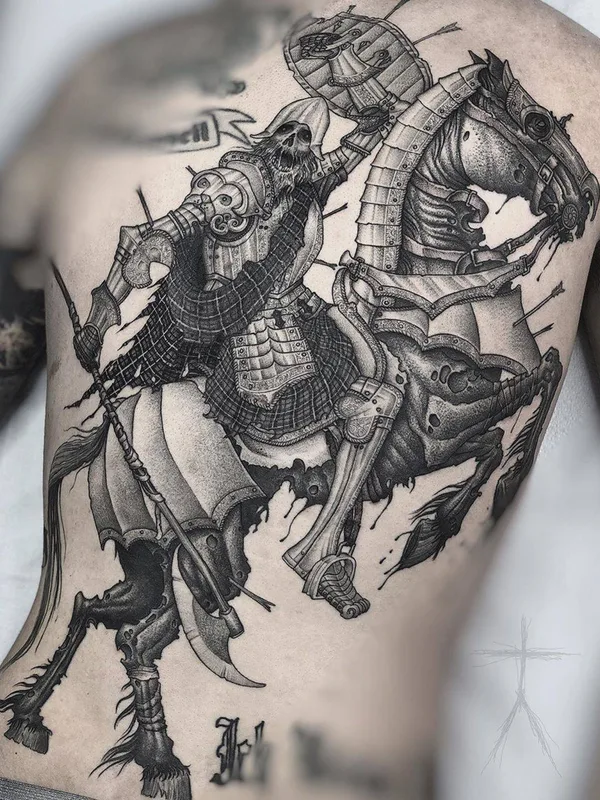 black and grey blackwork Tatuaggio su chest #34241 | Tatuatore Christopher Jade