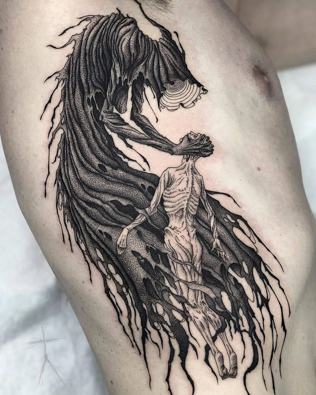 Tattoo artist Christopher Jade, black engraving tattoo, blackwork, whip shading, graphic | The United States