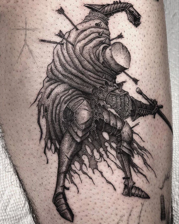 Blackwork Knight, Arrows tattoo on Calf