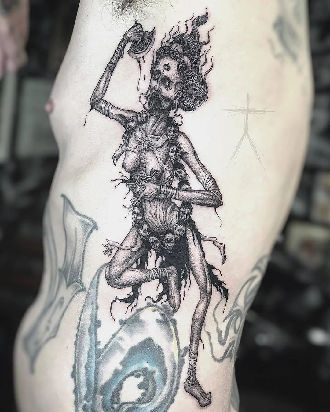 Tattoo artist Christopher Jade, black engraving tattoo, blackwork, whip shading, graphic | The United States