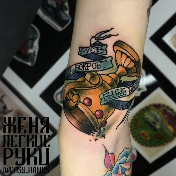 Traditional Hourglass, Banner tattoo on Forearm