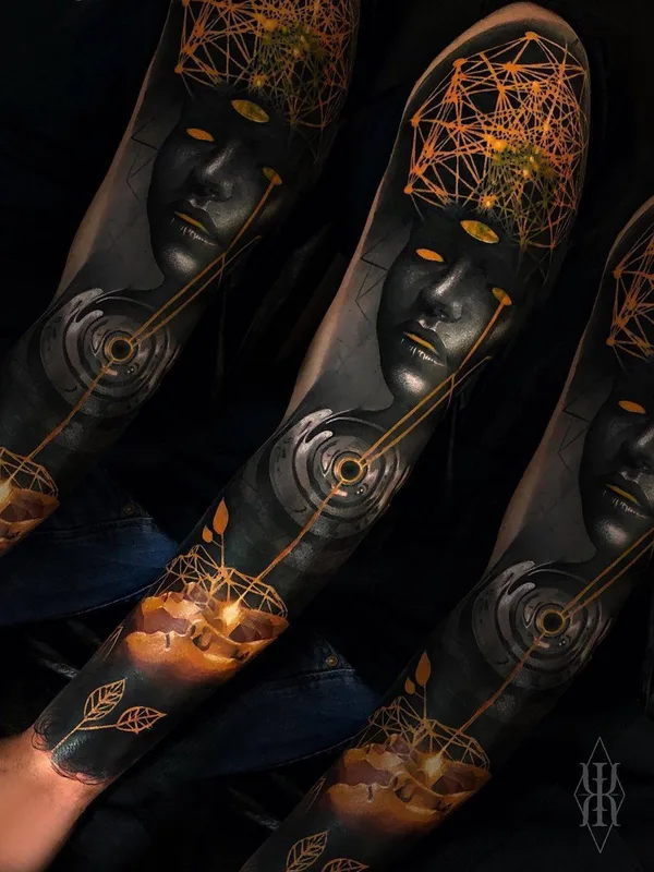 black and grey surrealism 纹身 在 full sleeve #34365 | 纹身师 Waler Montero