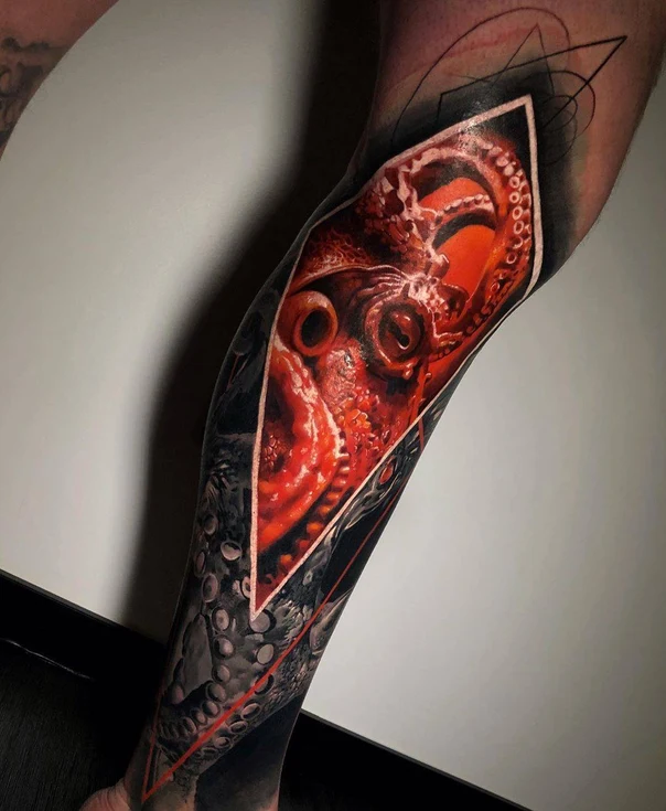 Realism Octopus, Geometric tattoo on Forearm