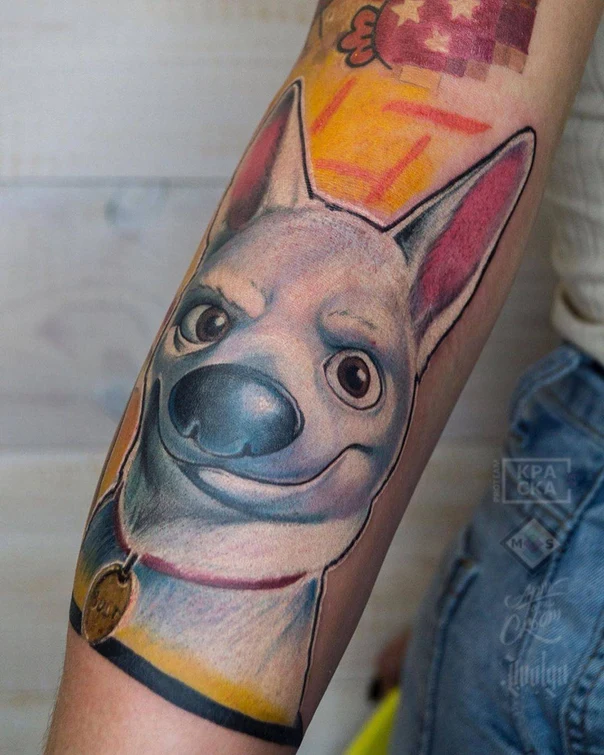 Cartoon Dog, Character tattoo на Предплечье