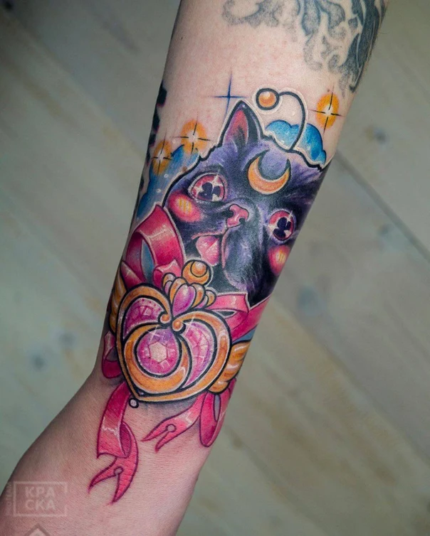 Аниме Cat, Heart tattoo на Предплечье