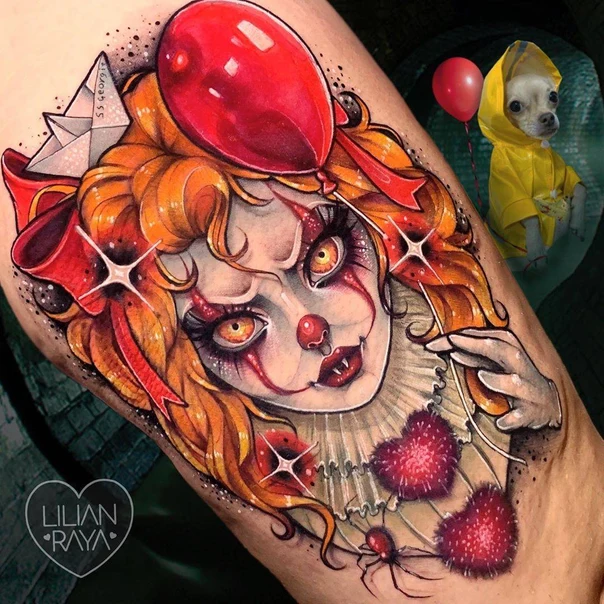 Illustrative Clown, Balloon tattoo on Forearm