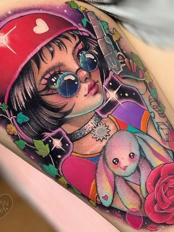 female color illustrative Tatuaggio su thigh #34545 | Tatuatore Lilian Raya