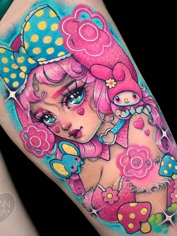 female color illustrative Tatuaggio su thigh #34538 | Tatuatore Lilian Raya