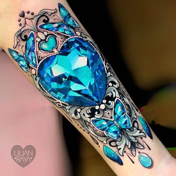 Realism Heart, Butterfly tattoo on Forearm