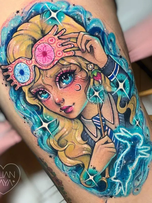 female color illustrative Tatuaggio su thigh #34535 | Tatuatore Lilian Raya
