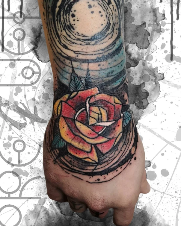 Illustrative Rose, Abstract tattoo on Forearm