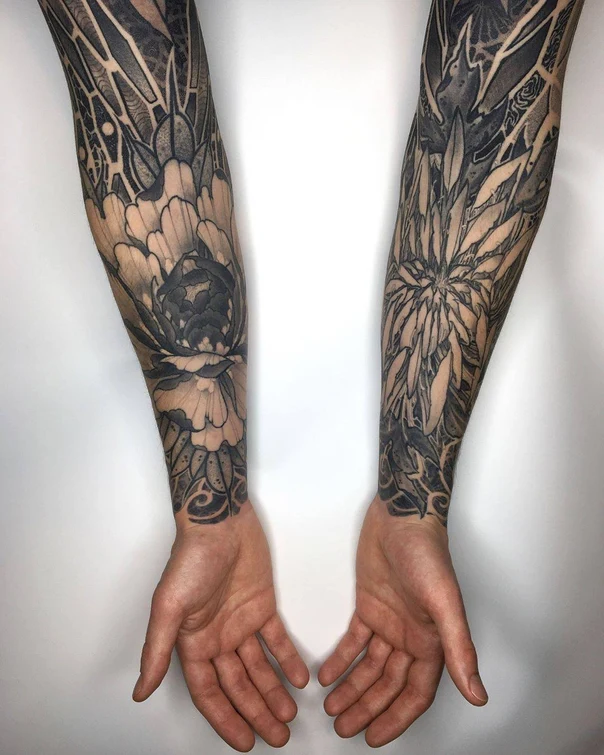Blackwork Floral, Abstract tattoo on Full Sleeve