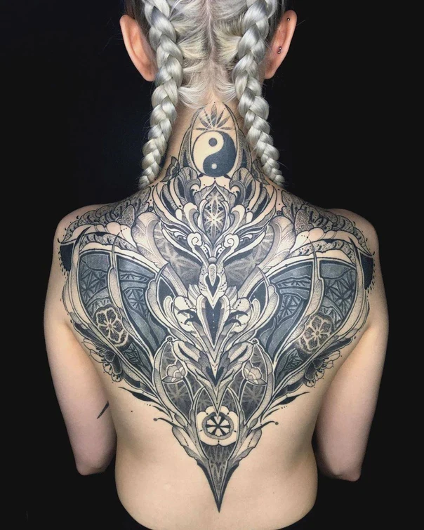 Ornamental Mandala, Yin yang tattoo on Full Back