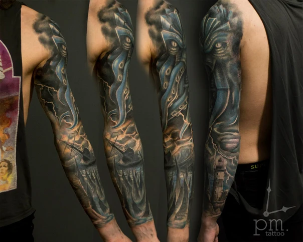 Реализм Kraken, Ship tattoo на Полный рукав