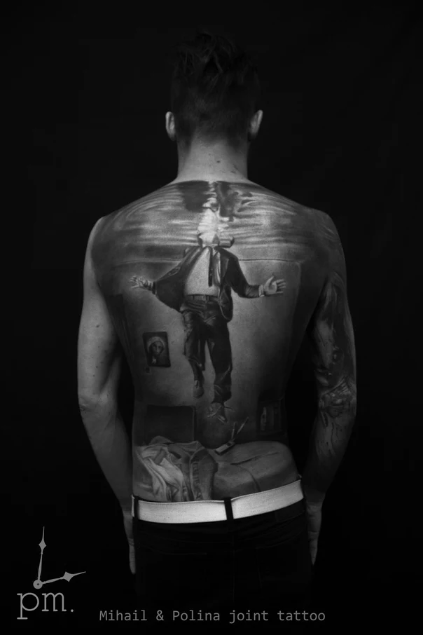 Реализм Figure, Portrait tattoo на Спина (полная)