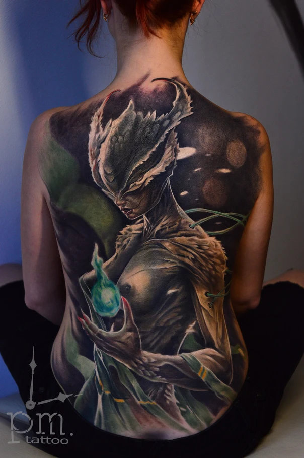Реализм Creature, Fantasy tattoo на Спина (полная)