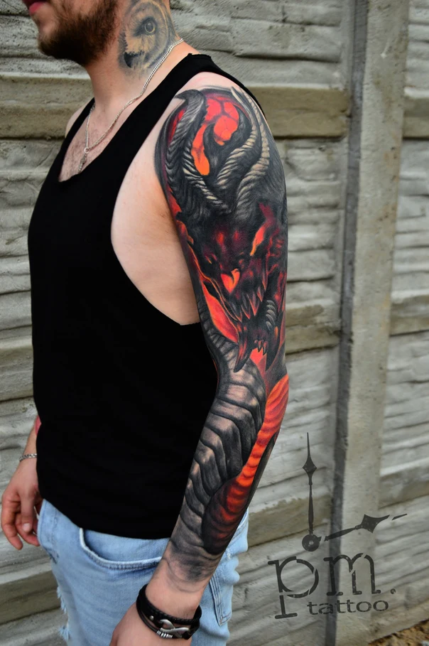 Dark Demon, Horns tattoo на Полный рукав