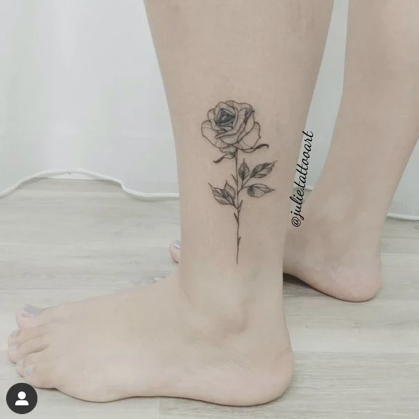 Fineline Rose tattoo on Ankle