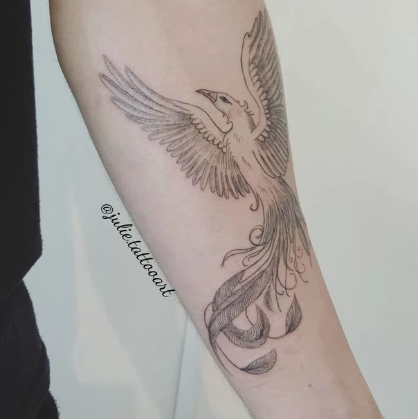 Linework Phoenix, Bird tattoo on Forearm