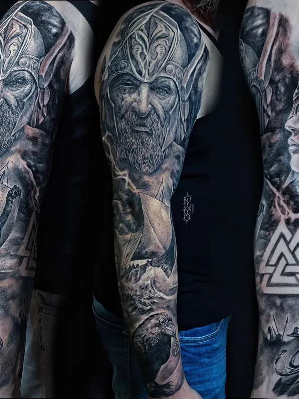 black and grey realism Tatuaggio su full sleeve #38485 | Tatuatore Евгений Сердюк