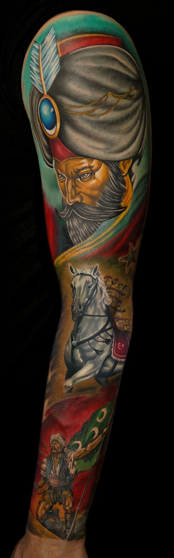 Realism Historical figure, Horse tattoo on Full Sleeve
