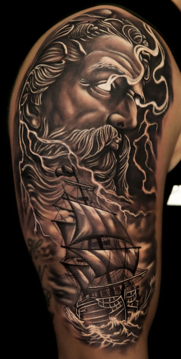 Realism God, Ship tattoo on Upper Arm