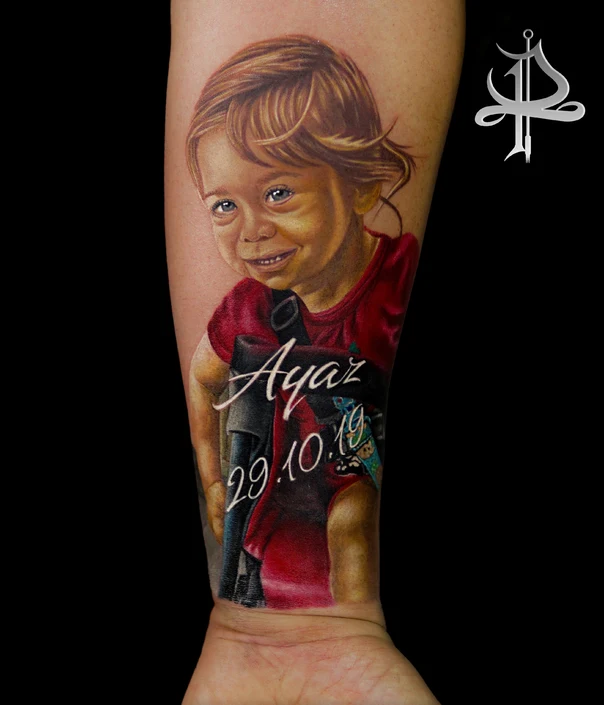 Realism Portrait, Child tattoo on Forearm