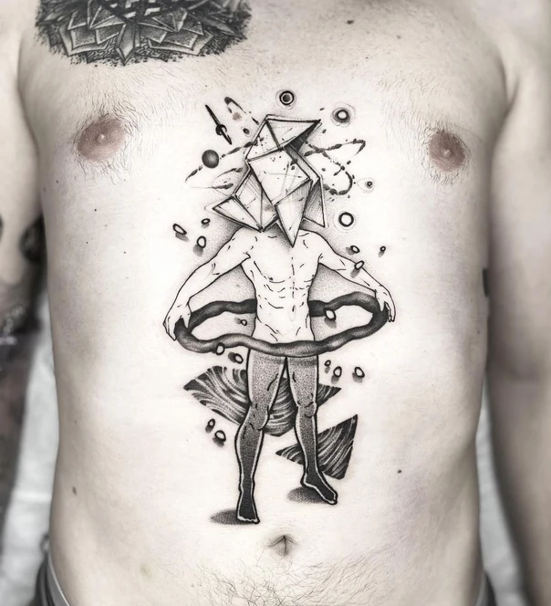 Geometric Human, Geometric tattoo on Chest