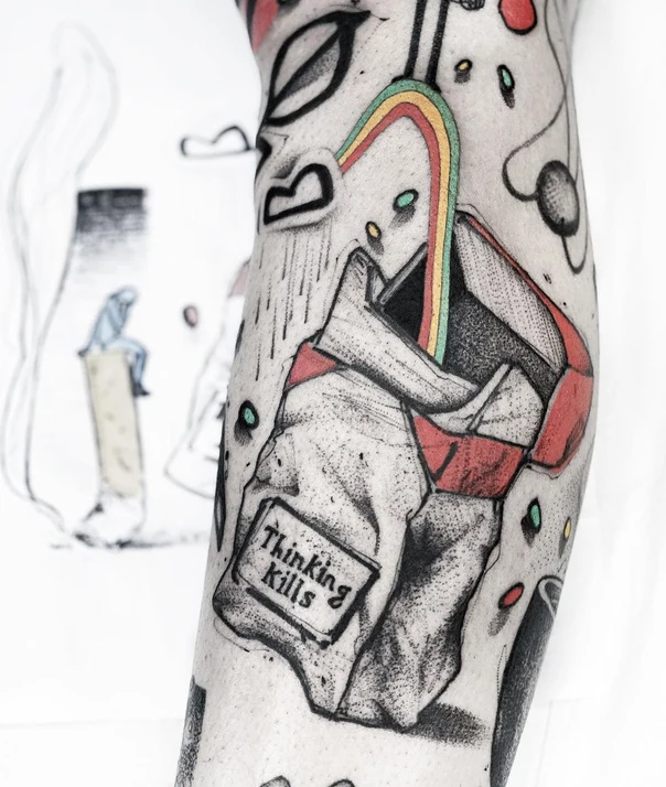 Sketch Abstract, Text tattoo on Forearm