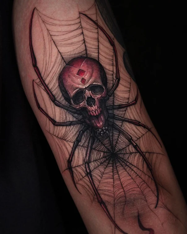 Realism Spider, Skull tattoo on Forearm