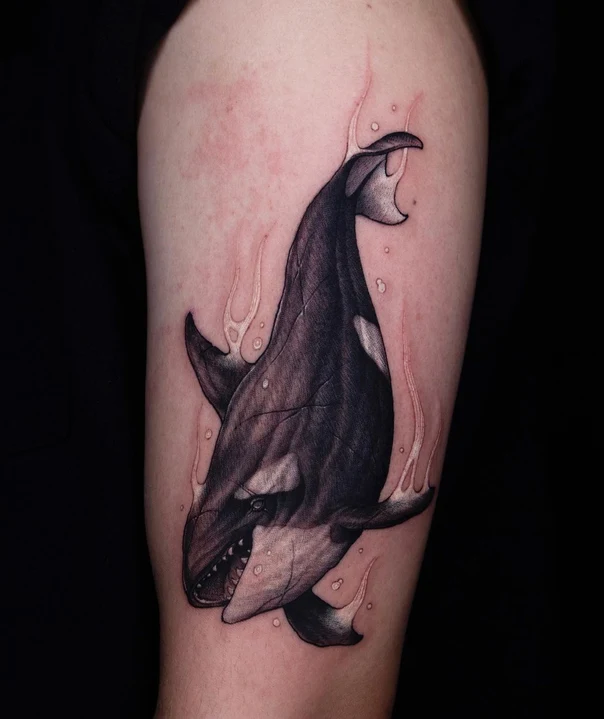 Realism Orca, Water tattoo on Bicep